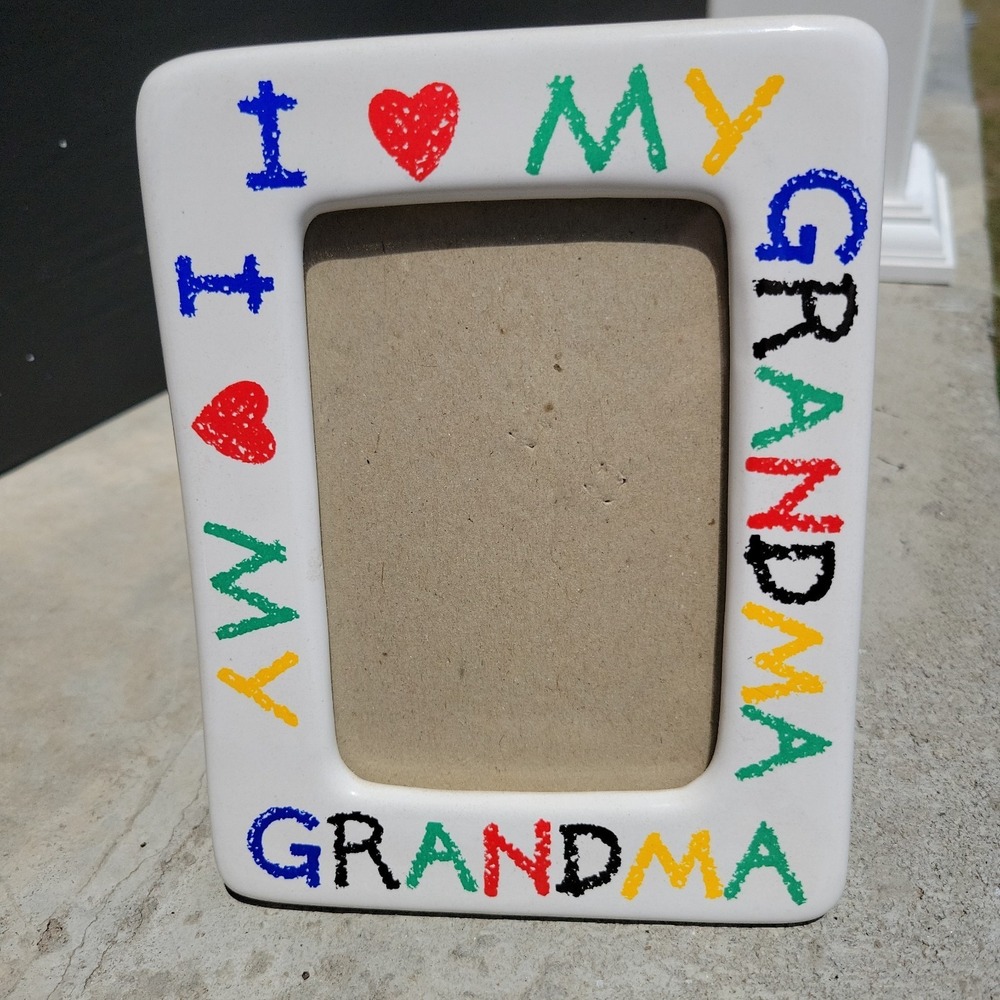 Vintage Frame I Love 🤎 My Grandma Colorful Ceramic Holds 4x6 Photo Crayon Kids
